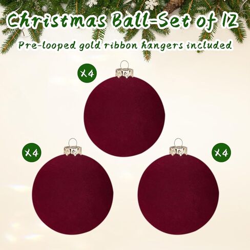 12pcs Christmas Tree Hanging Ball Decoration 2.4Inch Velvet Christmas Ornaments Balls Flocked Shatterproof Plastic Xmas Tree Ball for Party Holiday Wedding Home Decor (1, Burgundy, 12PCS) in Saudi Arabia
