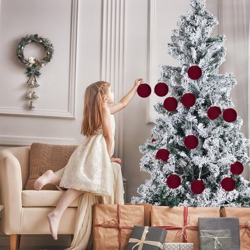 12pcs Christmas Tree Hanging Ball Decoration 2.4Inch Velvet Christmas Ornaments Balls Flocked Shatterproof Plastic Xmas Tree Ball for Party Holiday Wedding Home Decor (1, Burgundy, 12PCS) in Saudi Arabia