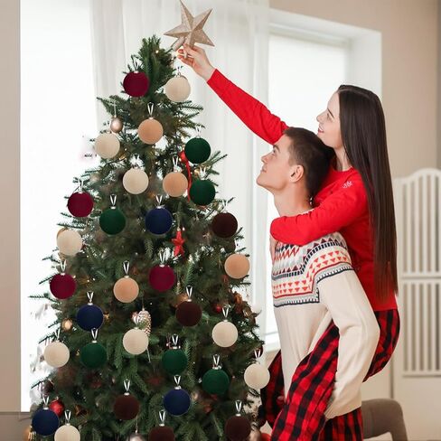 12pcs Christmas Tree Hanging Ball Decoration 2.4Inch Velvet Christmas Ornaments Balls Flocked Shatterproof Plastic Xmas Tree Ball for Party Holiday Wedding Home Decor (1, Burgundy, 12PCS) in Saudi Arabia