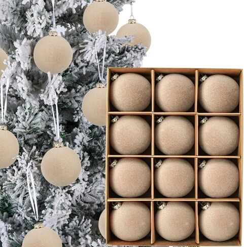 12pcs Christmas Tree Hanging Ball Decoration 2.4Inch Velvet Christmas Ornaments Balls Flocked Shatterproof Plastic Xmas Tree Ball for Party Holiday Wedding Home Decor (1, Burgundy, 12PCS) in Saudi Arabia