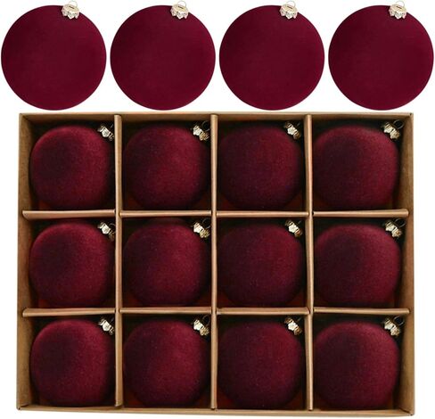 12pcs Christmas Tree Hanging Ball Decoration 2.4Inch Velvet Christmas Ornaments Balls Flocked Shatterproof Plastic Xmas Tree Ball for Party Holiday Wedding Home Decor (1, Burgundy, 12PCS) in Saudi Arabia