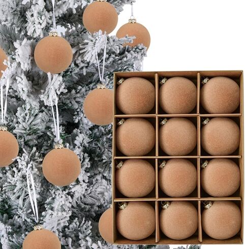 12pcs Christmas Tree Hanging Ball Decoration 2.4Inch Velvet Christmas Ornaments Balls Flocked Shatterproof Plastic Xmas Tree Ball for Party Holiday Wedding Home Decor (1, Burgundy, 12PCS) in Saudi Arabia