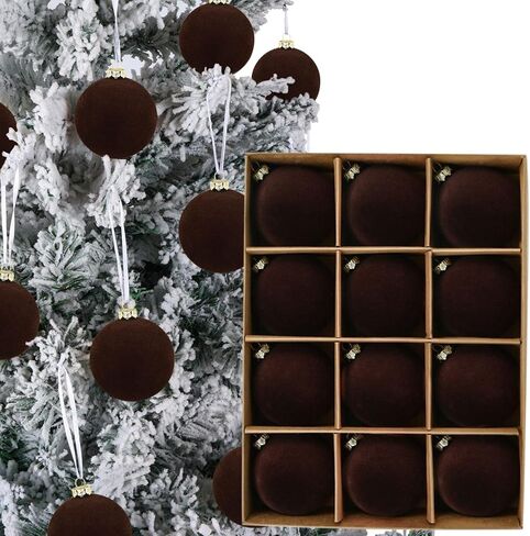 12pcs Christmas Tree Hanging Ball Decoration 2.4Inch Velvet Christmas Ornaments Balls Flocked Shatterproof Plastic Xmas Tree Ball for Party Holiday Wedding Home Decor (1, Burgundy, 12PCS) in Saudi Arabia