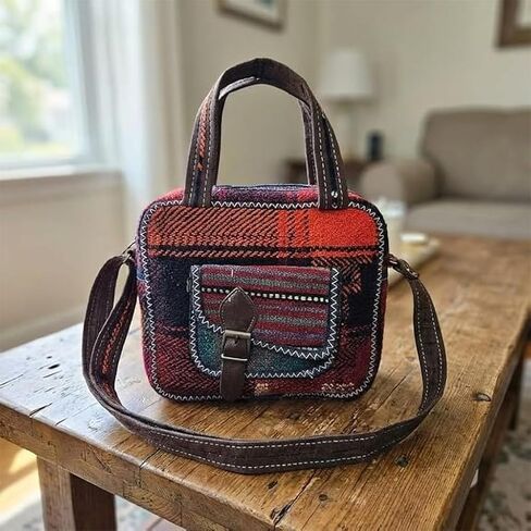 Handmade Turkish Kilim Rug Crossbody Bag, Small Woven Boho Purse with Pocket, Vintage Tribal Style in Saudi Arabia