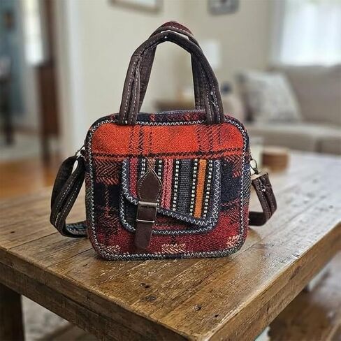 Handmade Turkish Kilim Rug Crossbody Bag, Small Woven Boho Purse with Pocket, Vintage Tribal Style in Saudi Arabia