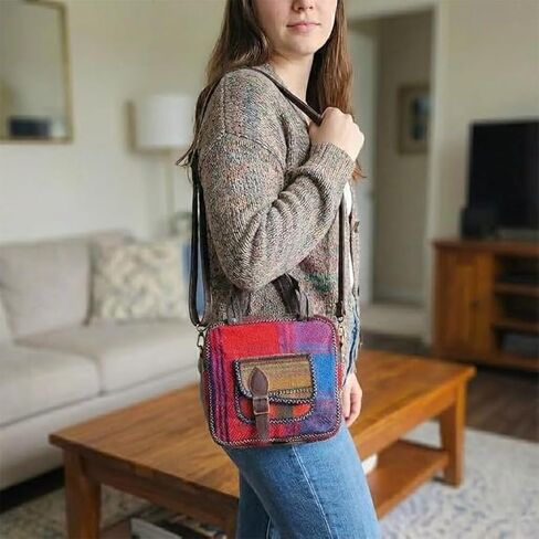 Handmade Turkish Kilim Rug Crossbody Bag, Small Woven Boho Purse with Pocket, Vintage Tribal Style in Saudi Arabia