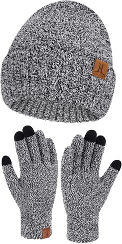 Womens Winter Warm Fuzzy Beanie Hat Touchscreen Gloves Long Neck Scarf Knit Set with Fluffy Skull Cap Gifts for Women in Saudi Arabia