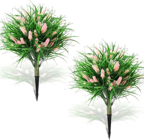 Daifunli 24'' Set of 2 Artificial Plants Fake Flowers Monkey Grass for Outdoors Faux Lavender Flowers Shrub Bushes with Spike UV Resistant Fake Evergreen Plants for Front Porch Home Decor(Purple) in Saudi Arabia