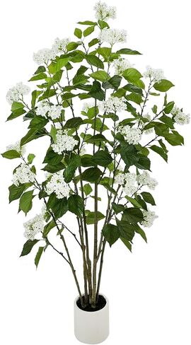 Alonfale 6FT Artificial Hydrangea Tree with 29 Blooms, Potted Fake Plant for Home Office Decor, Realistic Leaves & Bendable Branches, White Planter (6 FT) in Saudi Arabia