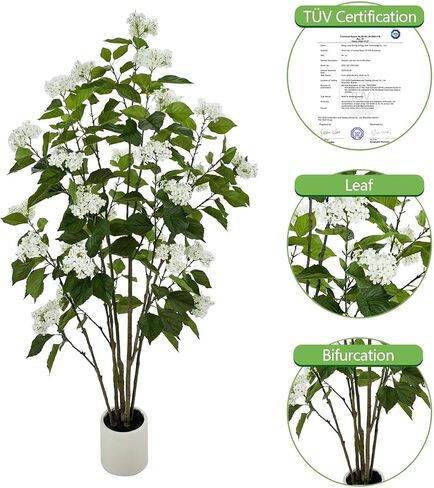 Alonfale 6FT Artificial Hydrangea Tree with 29 Blooms, Potted Fake Plant for Home Office Decor, Realistic Leaves & Bendable Branches, White Planter (6 FT) in Saudi Arabia