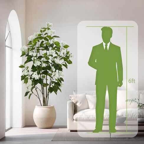 Alonfale 6FT Artificial Hydrangea Tree with 29 Blooms, Potted Fake Plant for Home Office Decor, Realistic Leaves & Bendable Branches, White Planter (6 FT) in Saudi Arabia