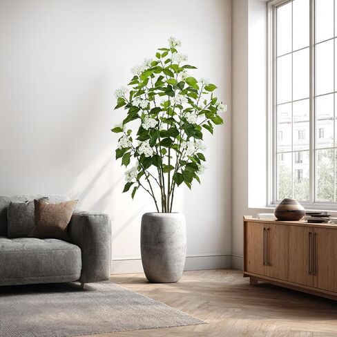Alonfale 6FT Artificial Hydrangea Tree with 29 Blooms, Potted Fake Plant for Home Office Decor, Realistic Leaves & Bendable Branches, White Planter (6 FT) in Saudi Arabia