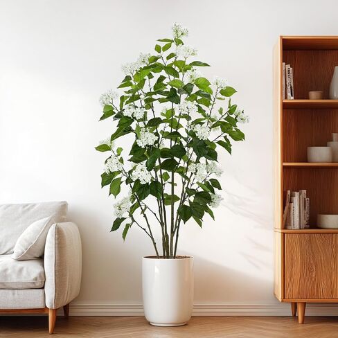 Alonfale 6FT Artificial Hydrangea Tree with 29 Blooms, Potted Fake Plant for Home Office Decor, Realistic Leaves & Bendable Branches, White Planter (6 FT) in Saudi Arabia