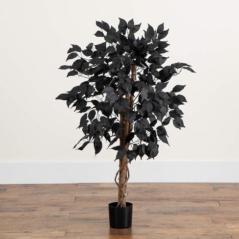 Nearly Natural 3ft Artificial Halloween Black Ficus Tree with Natural Trunk - Indoor Decor for Spooky Gatherings in Saudi Arabia