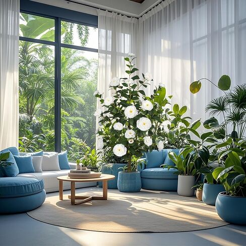 HanJoy 1pack 47.24 "/3.94FT أشجار الكاميليا الاصطناعية مع 36 زهرة بيضاء في أواني الأسمنت - أشجار وهمية نابضة بالحياة للشرفة الأمامية، المنزل، ديكور الربيع الداخلي والخارجي، المكتب أو هدايا الانتقال إلى المنزل الجديد in Saudi Arabia