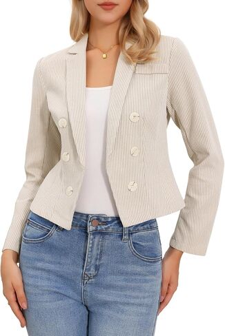 Allegra K Fitted Blazer for Women's Casual Dressy Notch Lapel Open Front Crop Striped Office Suit Jackets in Saudi Arabia