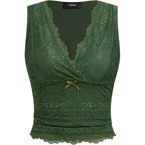 CIDER Lace Crop Tank Tops for Women Summer V Neck Sleeveless Going Out Tops Ruched Sexy Tee Trendy T Shirts Casual in Kuwait