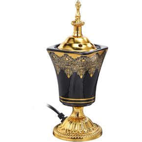 SEWACC Electric Incense Burner, Plug-in Ceramic Censer, Metal Incense Holder for Home Decor, Desktop Burner, 7.67 x 2.95 Inches, US Plug in Saudi Arabia