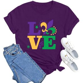 MAIHUN Happy Mardi Gras Shirt Womens Mardi Gras Day Heart Tshirt Tuesday Carnival Tee New Orleans Party Short Sleeve in Saudi Arabia