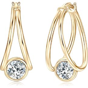 Moissanite Solitaire Hoop Huggie Earrings for Women S925 Sterling Silver D Color VVS1 Round Cut Moissanite Hypoallergenic Jewelry Birthday Mother's Day Gifts in Kuwait