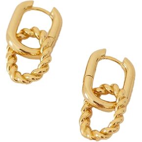 CAITLYNMINIMALIST 18K الذهب والفضة الاسترليني وصلة مزدوجة قطرة تمهيد الثنائي هوب Huggie أقراط مجوهرات جريئة للنساء in Kuwait