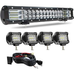 5D Curved 52Inch Led Light Bar+2X 4Inch Amber & White 6 Modes Strobe Flashing Led Cube Pods W/Wiring Kit for UTV ATV 4WD Truck in Saudi Arabia