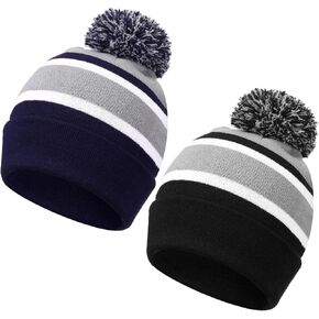Shihanee Striped Beanie with Pom for Men and Women Soft Acrylic Knit Cuffed Warm Beanie Cap Winter Hat Outdoor Multicolor in Kuwait