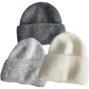 قبعة صغيرة متماسكة من فراء أرنب الأنجورا الحقيقي قبعة جمجمة مترهلة للنساء والرجال قبعات تخزين شتوية دافئة in Kuwait