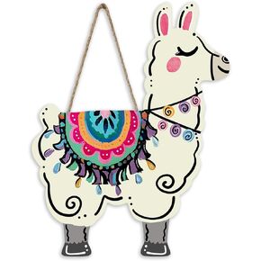 Bolisom Funny Cartoon Alpaca Front Door Sign, Cute Llama Wood Hanger Outdoor Outside Porch Home Decor, Farmhouse Rustic Wooden Wreath Indoor Wall Hanging Decoration in Saudi Arabia