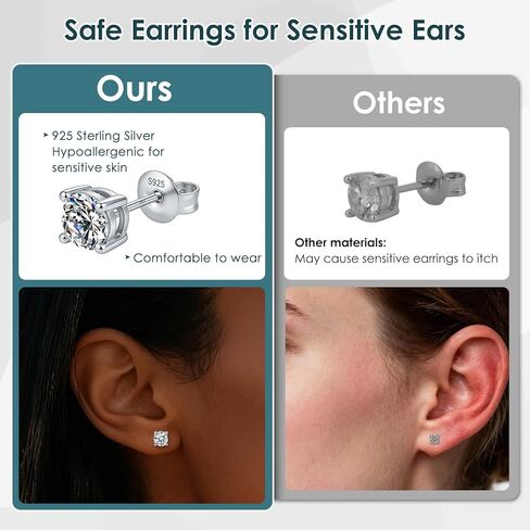 WES Moissanite Stud Earrings for Women Men - Hypoallergenic 925 Sterling Silver with 14K White Gold Plated Round Moissanite Earring in Saudi Arabia