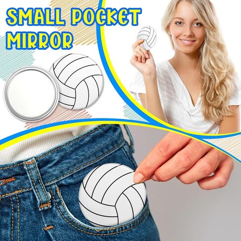 Taiyin 18 Pcs Ball Gifts for Girls Team Compact Mirror Accessories Ball Party Supplies Women Sport Round Pocket Portable Makeup Mirror 2.76 Inch (Volleyball) in Saudi Arabia