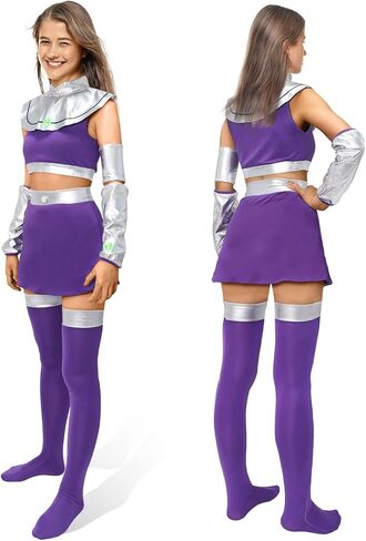 Halloween Starfire Costume 6 Pcs Purple Koriand'R Princess Halloween Starfire Cosplay Outfit in Saudi Arabia