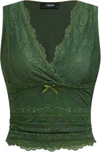 CIDER Lace Crop Tank Tops for Women Summer V Neck Sleeveless Going Out Tops Ruched Sexy Tee Trendy T Shirts Casual in Kuwait