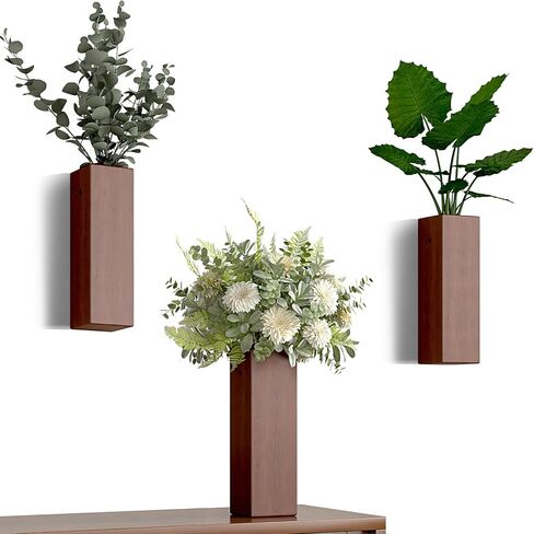 Ciwuchan Wall Mount Wood Vase for Living Room,Modern Wood Planter Art Decor for Fake Plants Greenery Flowers,Farmhouse Bedroom Kitchen Dinning Bathroom Home Office Decoration (Brown) in Saudi Arabia