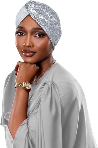Sequined Turban Head Wrap, Gold Glitter Evening Headpiece, Stretch Fabric,Hats Used to Cover The Hair of Cancer Patients in Saudi Arabia