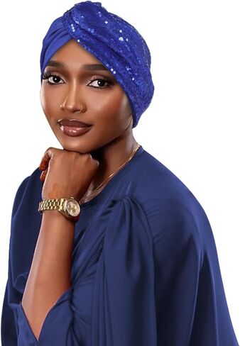 Sequined Turban Head Wrap, Gold Glitter Evening Headpiece, Stretch Fabric,Hats Used to Cover The Hair of Cancer Patients in Kuwait