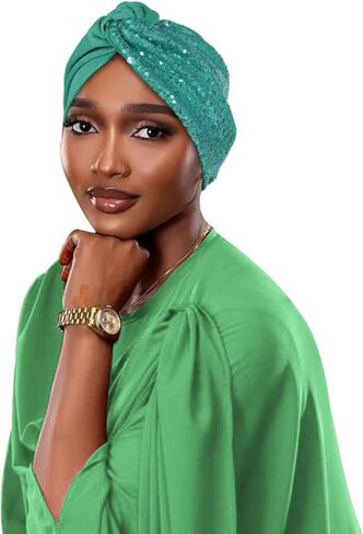 Sequined Turban Head Wrap, Gold Glitter Evening Headpiece, Stretch Fabric,Hats Used to Cover The Hair of Cancer Patients in Saudi Arabia