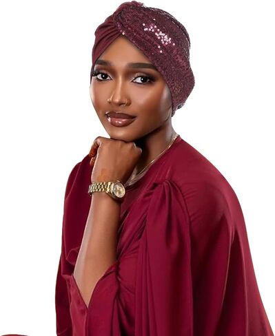 Sequined Turban Head Wrap, Gold Glitter Evening Headpiece, Stretch Fabric,Hats Used to Cover The Hair of Cancer Patients in Saudi Arabia