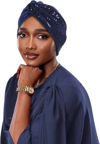 Sequined Turban Head Wrap, Gold Glitter Evening Headpiece, Stretch Fabric,Hats Used to Cover The Hair of Cancer Patients in Saudi Arabia