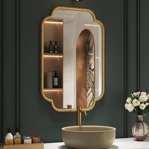 Uniclinens Gold Scalloped Mirror Wall Decor - Large Decorative Wall Mirror 36"X24" with Vintage Baroque Metal Frame, Ideal for Entryway, Fireplace, Living Room, Hallway, Bathroom in Saudi Arabia