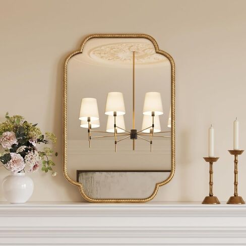 Uniclinens Gold Scalloped Mirror Wall Decor - Large Decorative Wall Mirror 36"X24" with Vintage Baroque Metal Frame, Ideal for Entryway, Fireplace, Living Room, Hallway, Bathroom in Saudi Arabia