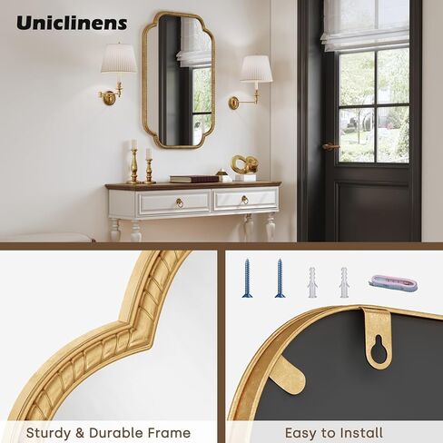 Uniclinens Gold Scalloped Mirror Wall Decor - Large Decorative Wall Mirror 36"X24" with Vintage Baroque Metal Frame, Ideal for Entryway, Fireplace, Living Room, Hallway, Bathroom in Saudi Arabia