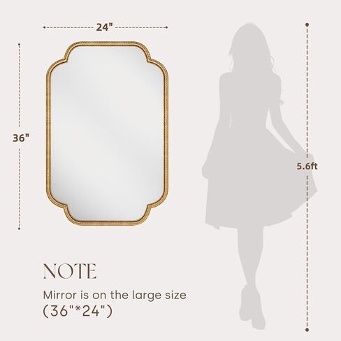 Uniclinens Gold Scalloped Mirror Wall Decor - Large Decorative Wall Mirror 36"X24" with Vintage Baroque Metal Frame, Ideal for Entryway, Fireplace, Living Room, Hallway, Bathroom in Saudi Arabia