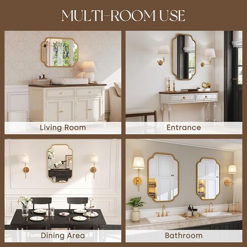 Uniclinens Gold Scalloped Mirror Wall Decor - Large Decorative Wall Mirror 36"X24" with Vintage Baroque Metal Frame, Ideal for Entryway, Fireplace, Living Room, Hallway, Bathroom in Saudi Arabia