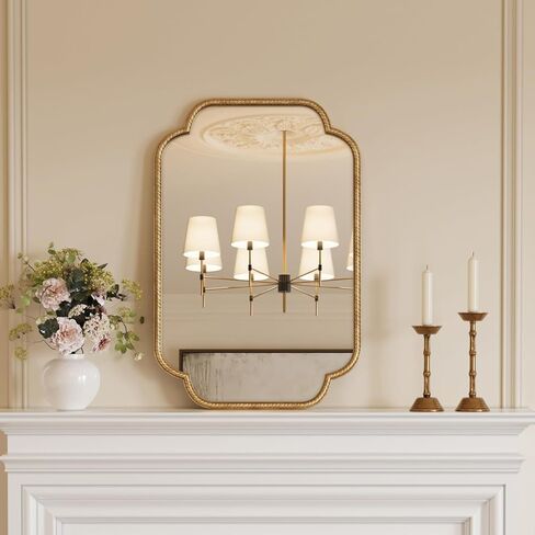 Uniclinens Gold Scalloped Mirror Wall Decor - Large Decorative Wall Mirror 36"X24" with Vintage Baroque Metal Frame, Ideal for Entryway, Fireplace, Living Room, Hallway, Bathroom in Saudi Arabia