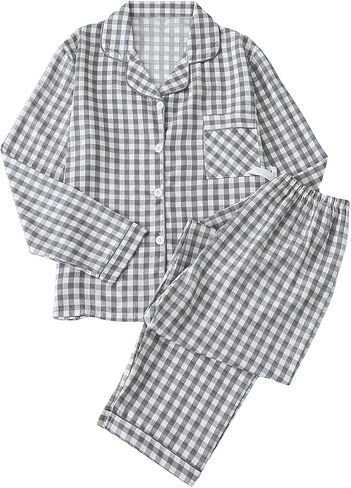Verdusa Women's 2 Piece Gingham Plaid Pajama Sets Collared Button Down Shirts with Pants Loungewear in Saudi Arabia