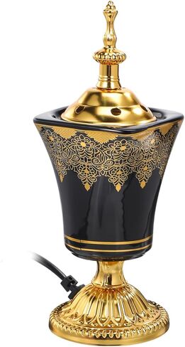 SEWACC Electric Incense Burner, Plug-in Ceramic Censer, Metal Incense Holder for Home Decor, Desktop Burner, 7.67 x 2.95 Inches, US Plug in Saudi Arabia