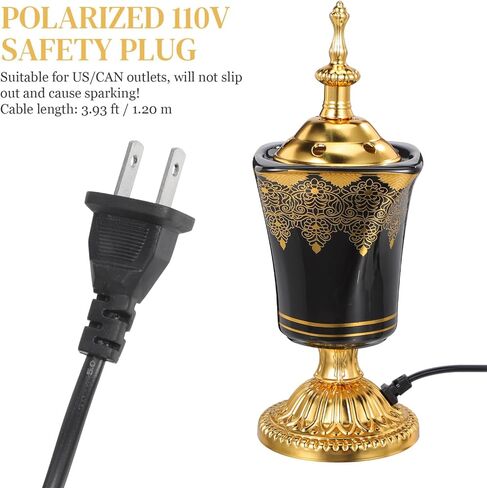 SEWACC Electric Incense Burner, Plug-in Ceramic Censer, Metal Incense Holder for Home Decor, Desktop Burner, 7.67 x 2.95 Inches, US Plug in Saudi Arabia