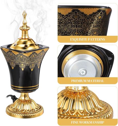 SEWACC Electric Incense Burner, Plug-in Ceramic Censer, Metal Incense Holder for Home Decor, Desktop Burner, 7.67 x 2.95 Inches, US Plug in Saudi Arabia