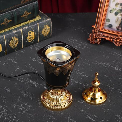 SEWACC Electric Incense Burner, Plug-in Ceramic Censer, Metal Incense Holder for Home Decor, Desktop Burner, 7.67 x 2.95 Inches, US Plug in Saudi Arabia